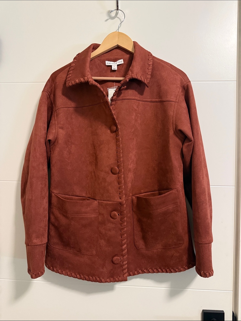 Rust Suede-Style Button Front Jacket
